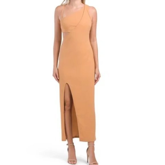 Rachel‎ Rachel ROY Phoenix One Shoulder Cut Out Gown Maxi Dress Sandalwood Sz XL - Picture 1 of 10